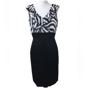 WHBM Women’s Short Sleeve Black White Dress Zebra Print Top Black Bottom Size 10